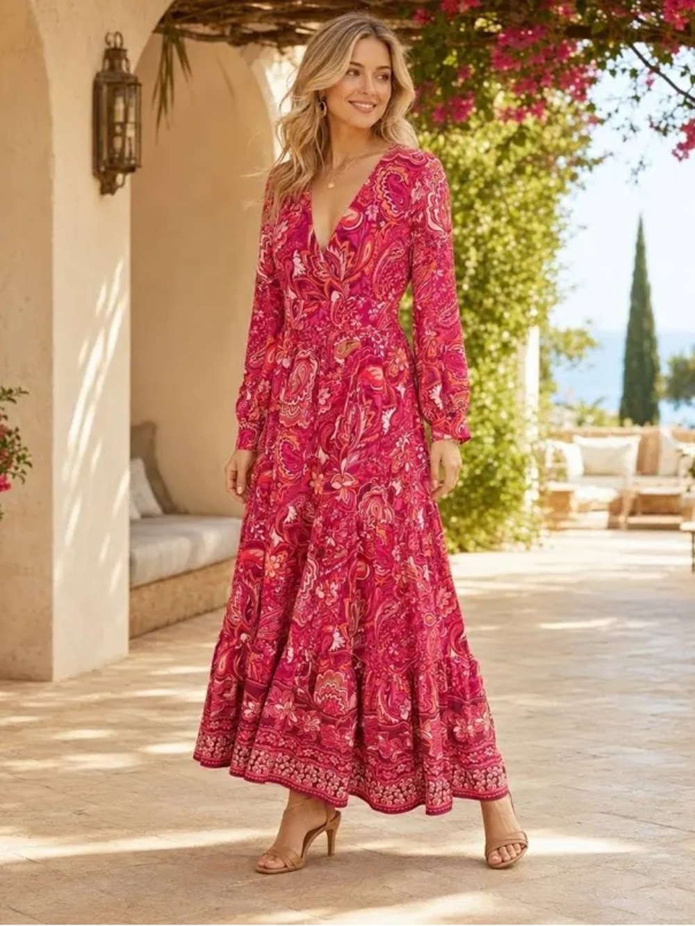 Flying Tomato Pink and Orange Paisley Maxi Dress